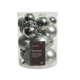 Decoris Shatterproof Baubles Tube of 20 Pieces Mixed Sizes - Silver